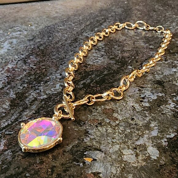 Etsy Iridescent Crystal Beaded Gold Tone Necklace - Picture 11 of 16